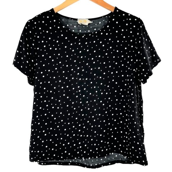 Nation Ltd Black & White Polka Dot Satin Short Sleeve T-Shirt Size Large Top - Picture 1 of 5